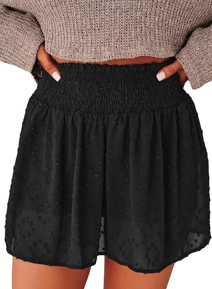 Dokotoo Womens 2022 Casual Summer Ruffle Elastic High Waisted Smocked Shorts Pants | Amazon (US)