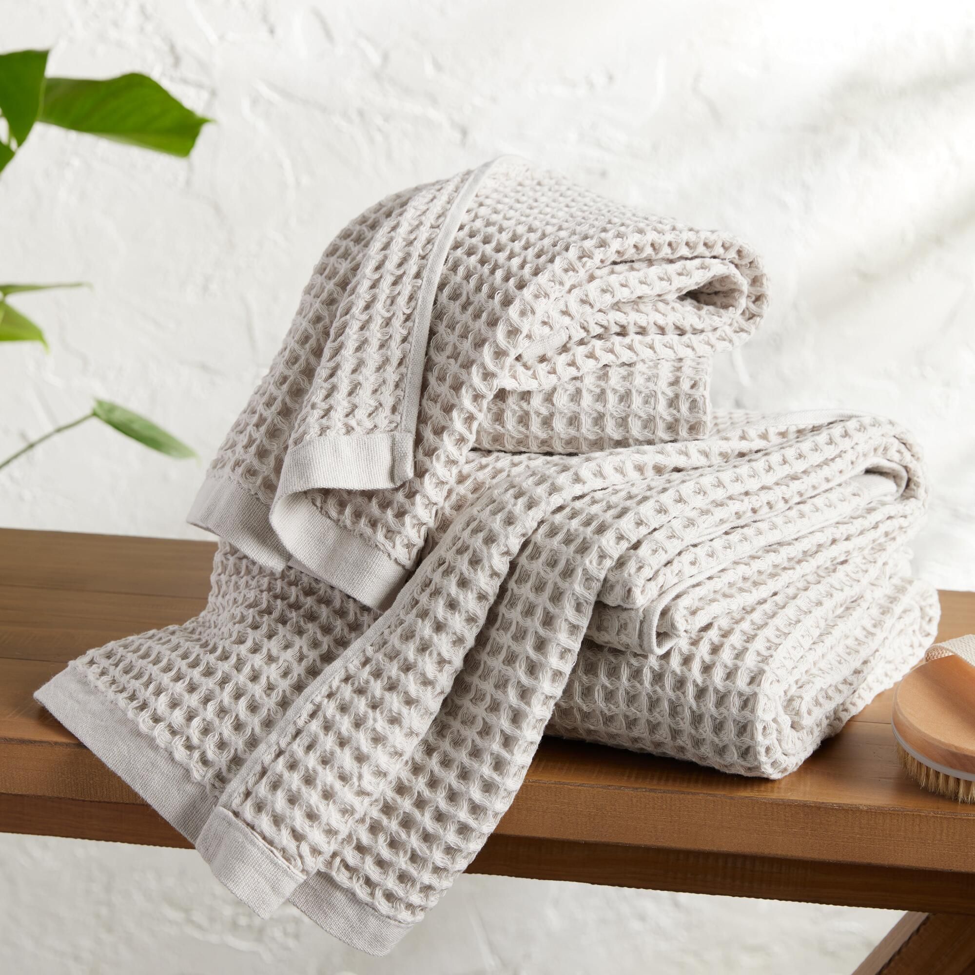 Light Gray Waffle Weave Cotton Towel Collection - World Market | World Market