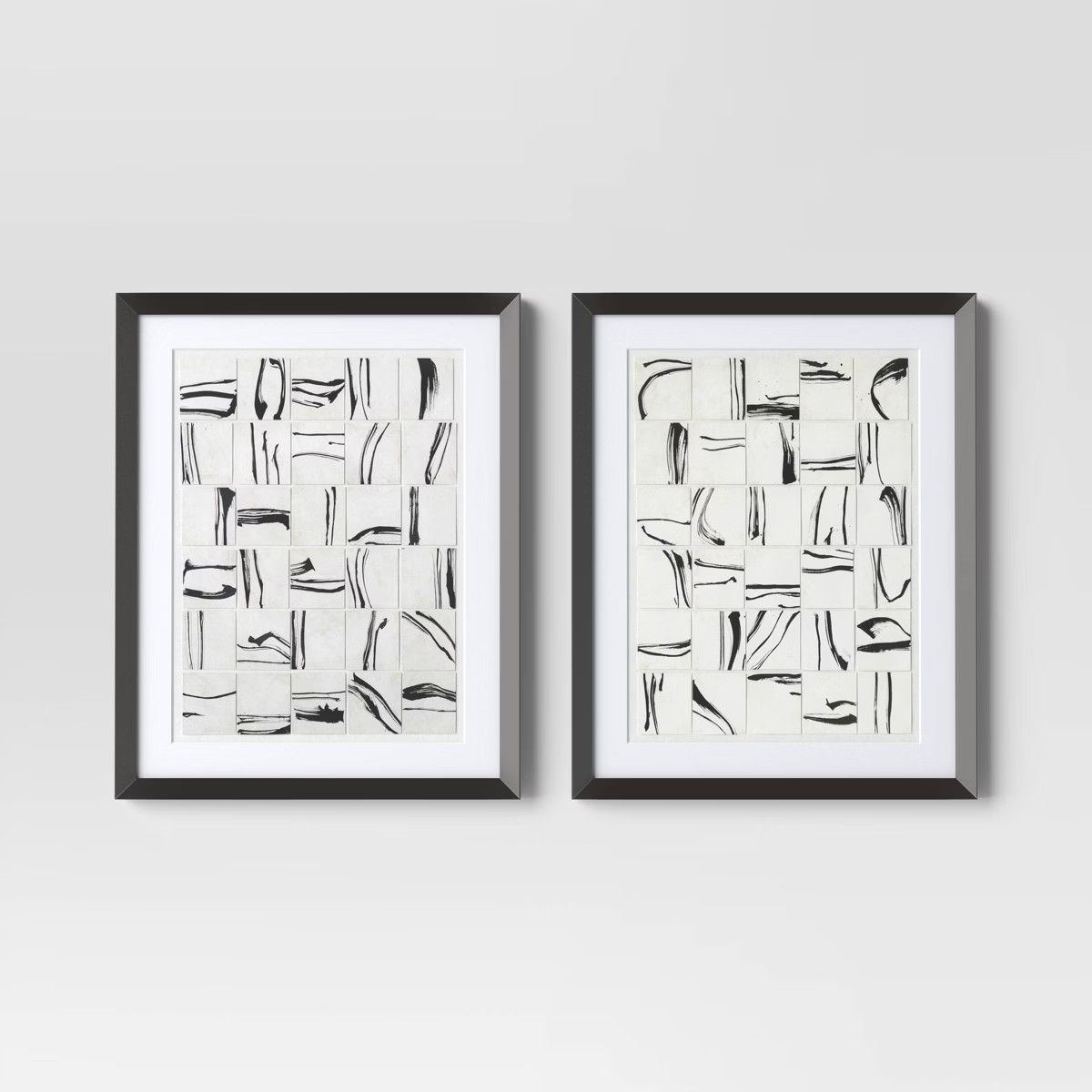 (Set of 2) 16"x20" Patterned Lines Abstract Framed Arts Black - Threshold™ | Target