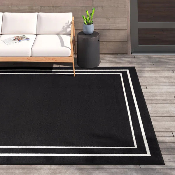 Aubreanna Abstract Machine Woven Chenille Indoor/Outdoor Area Rug in Black | Wayfair North America