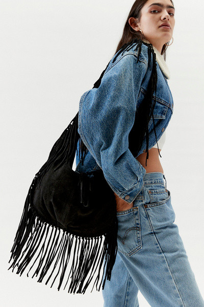 Silence + Noise Suede Fringe Hobo Sling Bag | Urban Outfitters (US and RoW)