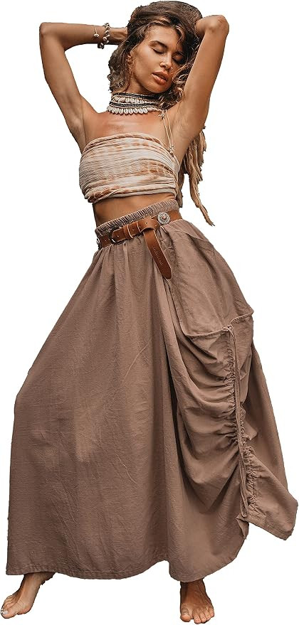 Thaluta Women's Maxi Boho Skirt with Pockets Bohemian Organic Cotton Hippie Gypsy | Amazon (US)