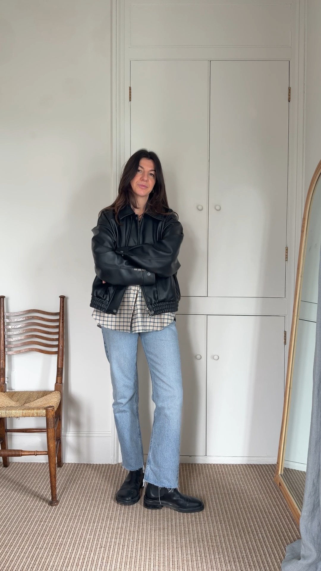 Leather jacket check shirt outfit 

#LTKuk #LTKeurope #LTKautumn