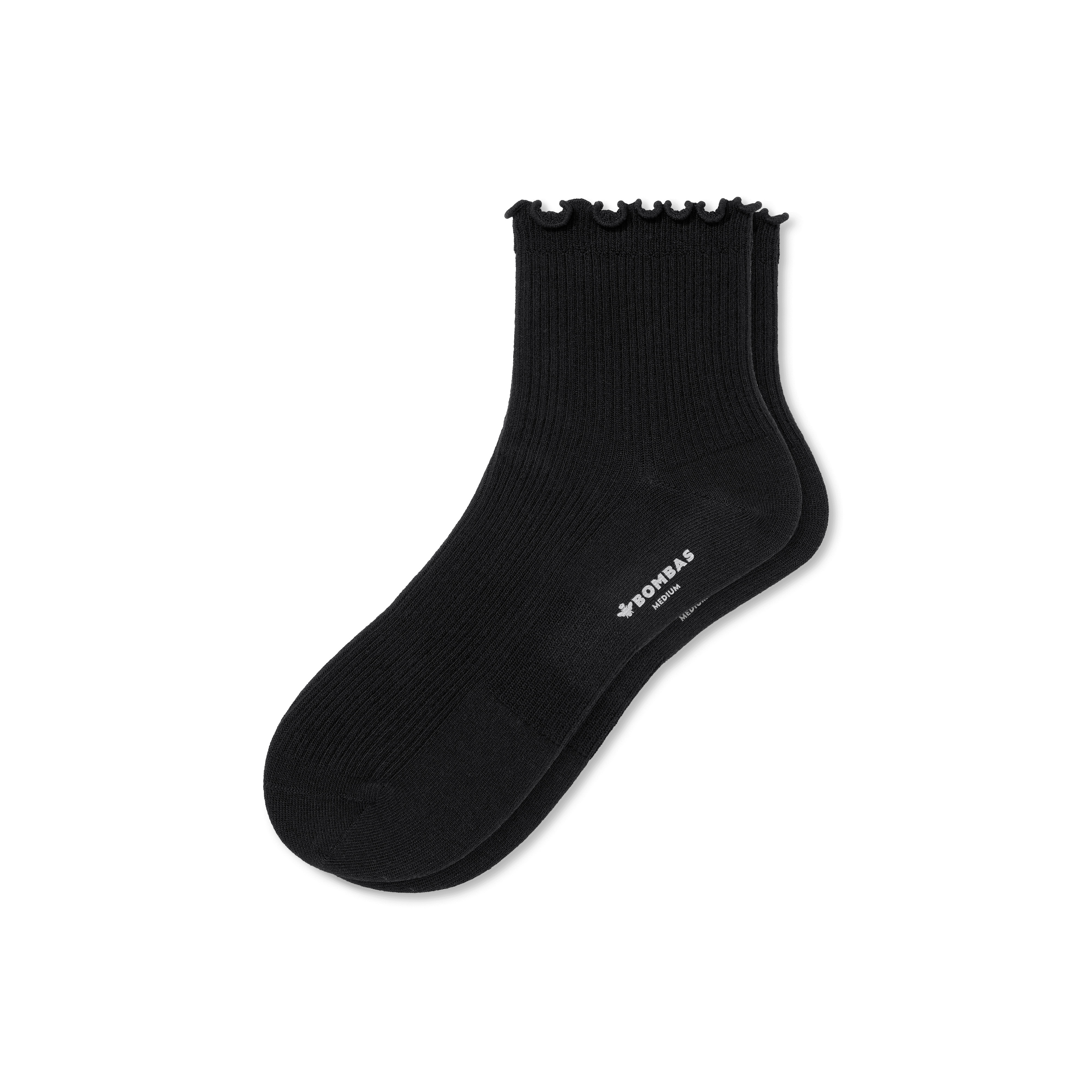 Women's Ruffle Rib Quarter Socks - Black - Small - Cotton Blend - Bombas | Bombas