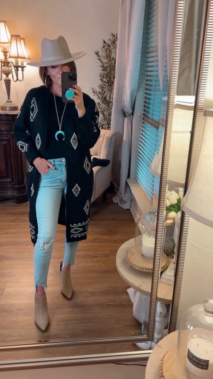 Walmart cardigan, wearing XL.  Jeans and necklace are old.  

#LTKunder50 #LTKstyletip #LTKshoecrush