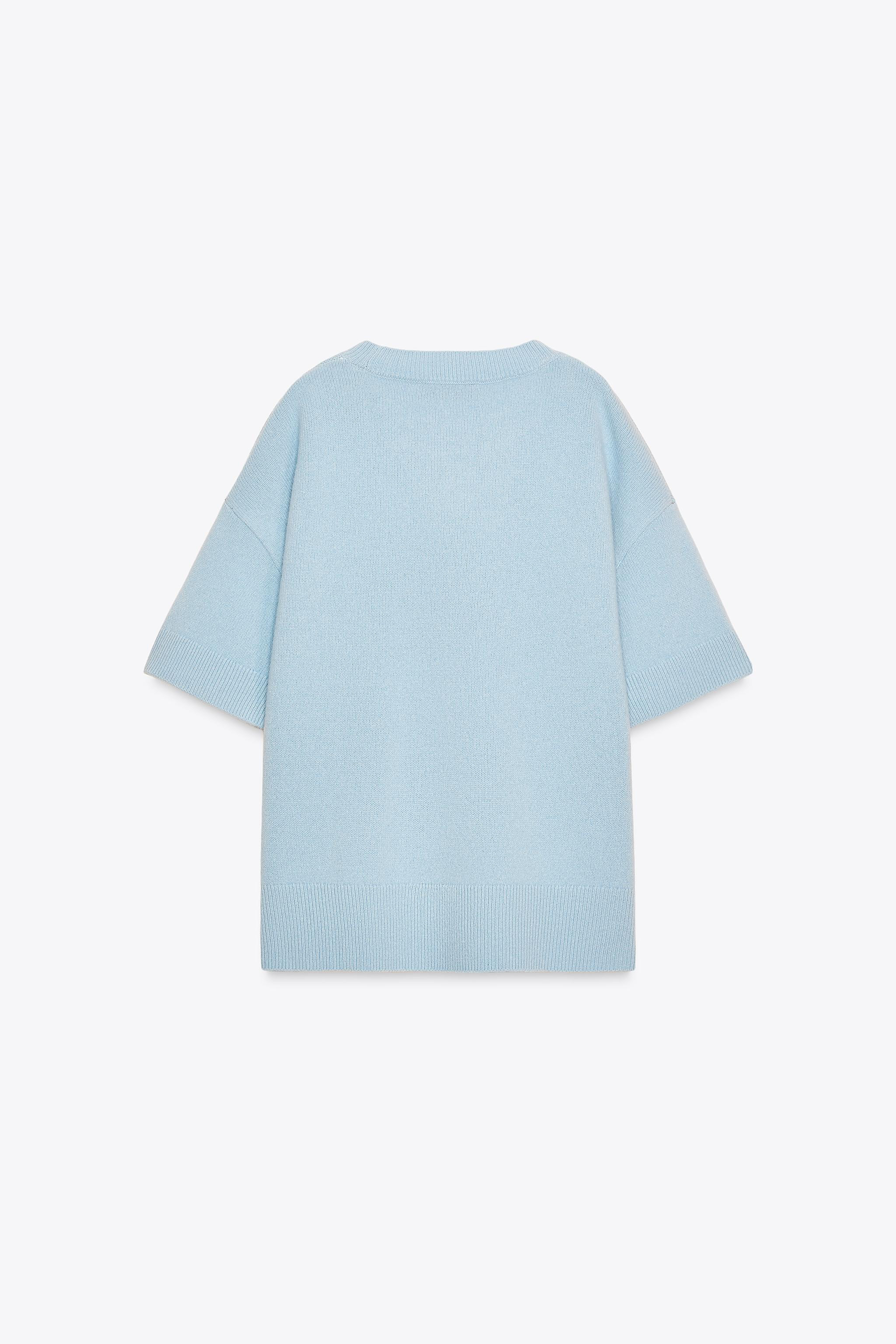 100% WOOL KNIT BASIC SHORT SLEEVE SWEATER | Zara US