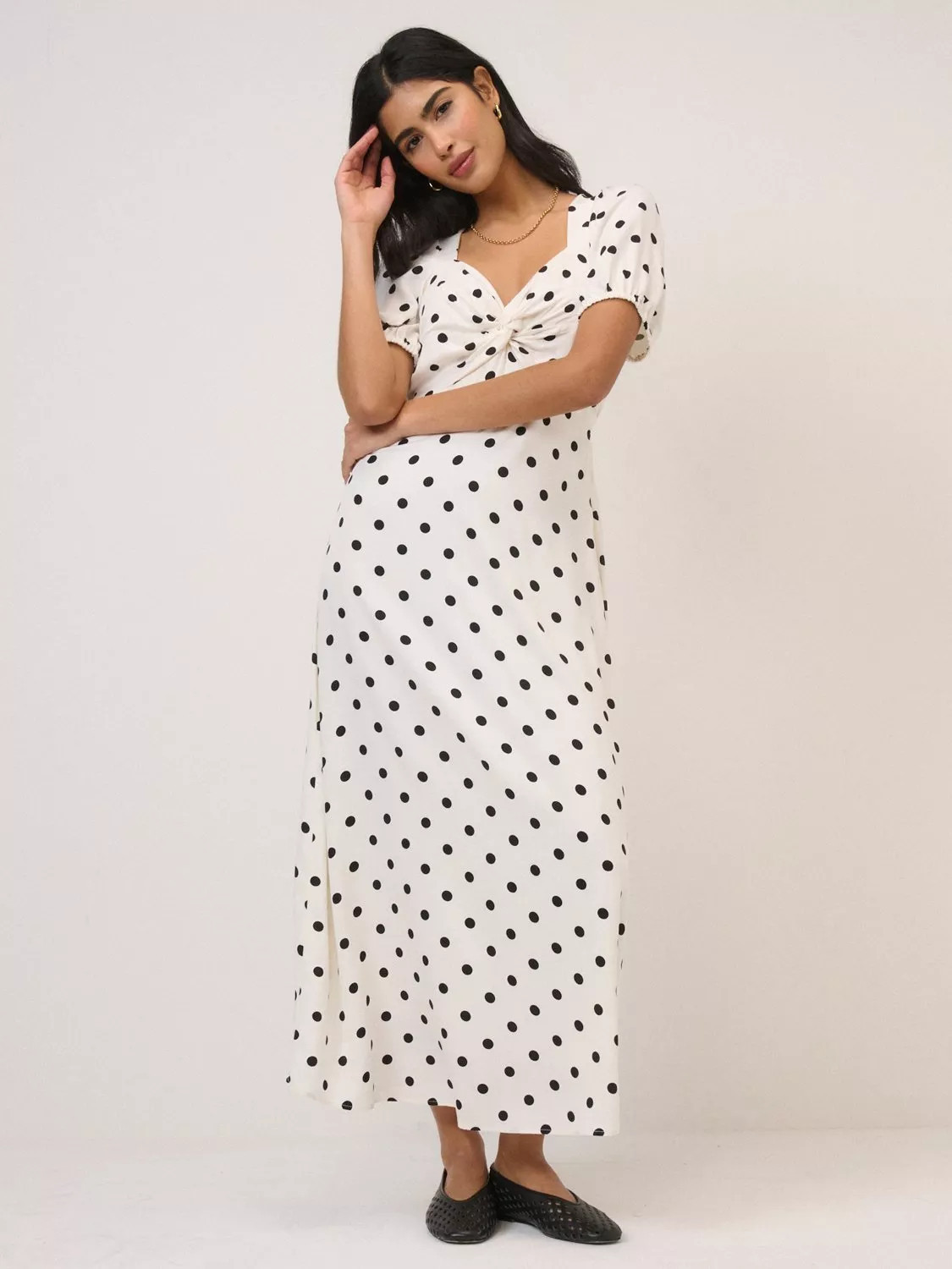 Nobody's Child Tyla Polka Dot Midi Dress, White/Black | John Lewis (UK)