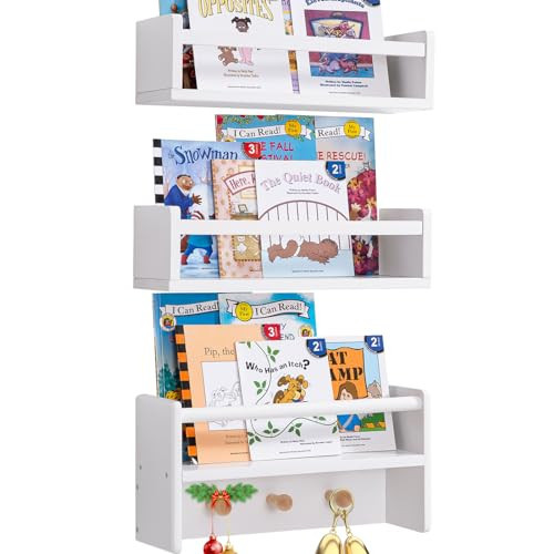 AZSKY Nursery Floating Book Shelves for Wall White 16 Inch Hanging Bookshelf for Kids Room Wall Mount Baby Book Wall Shelves Bathroom Organizer Wall Shelf Teen Boy Girl Room Decor a Set of 3 | Amazon (US)