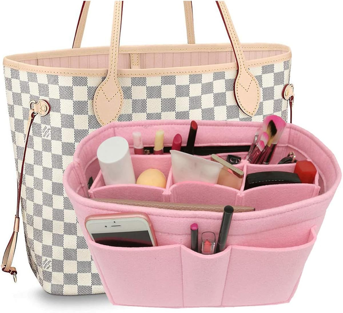 Felt Fabric Purse Tote Diaper Bag Organizer Insert Bag in Bag with Zipper Inner Pocket For Neverf... | Amazon (US)