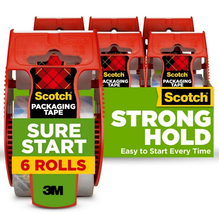 Scotch Sure Start Packing Tape, Clear, 1.88 in. x 22.2 yd., 6 Tape Rolls with Dispensers | Walmart (US)