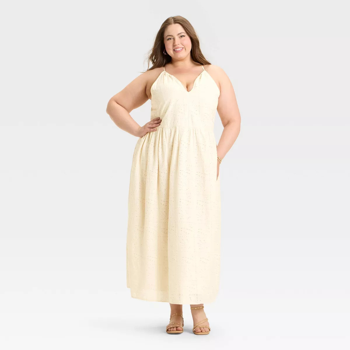 Women's Eyelet Maxi A-Line Dress - Universal Thread™ Cream | Target