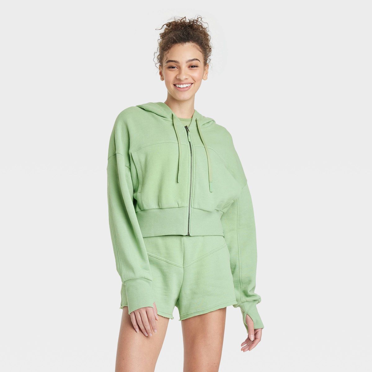 Women's Full Zip Crop Hoodie - JoyLab™ Green L | Target