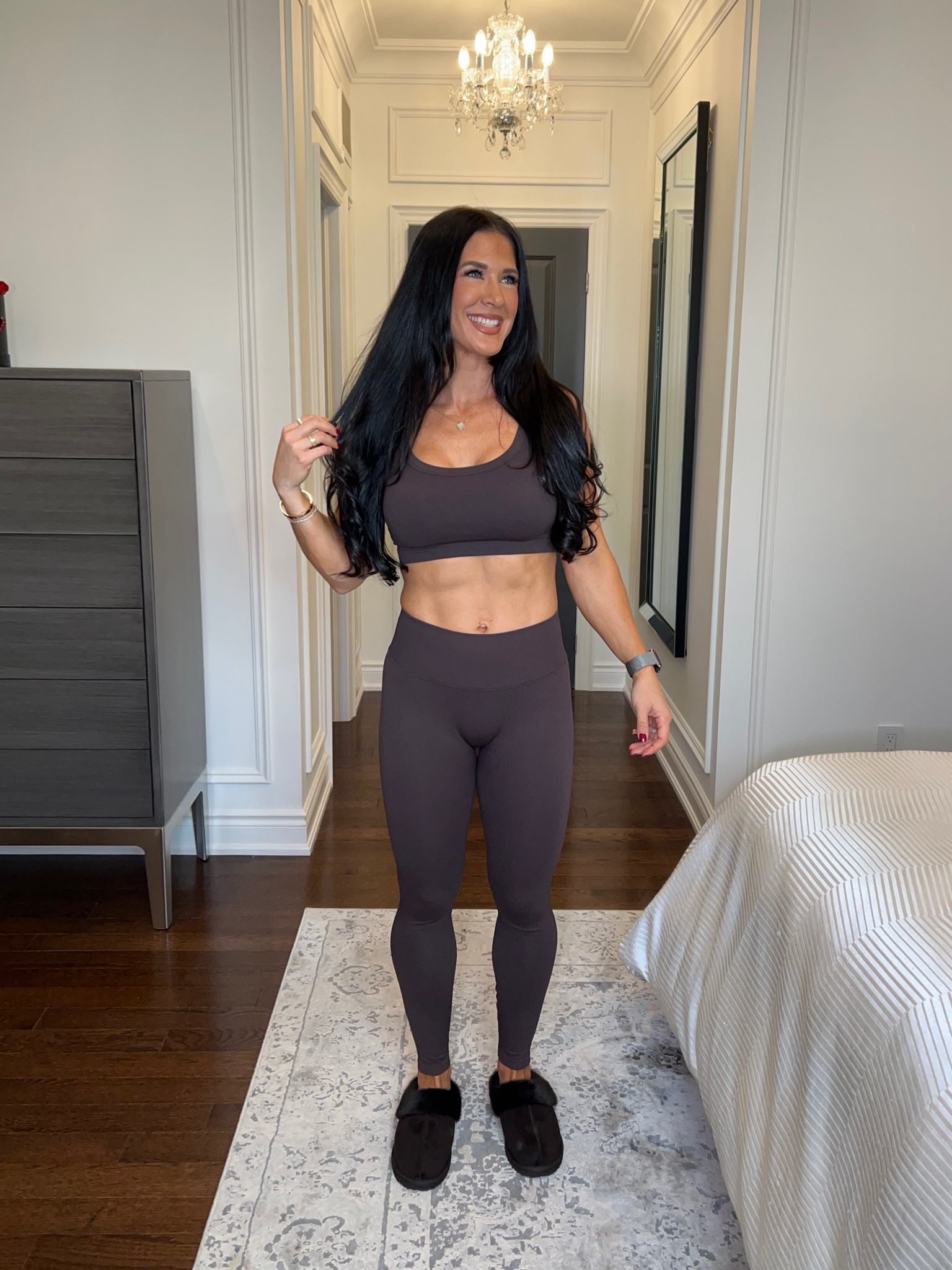 This chocolate brown set and slippers are 😍🤎

#LTKStyleTip #LTKFitness #LTKActive