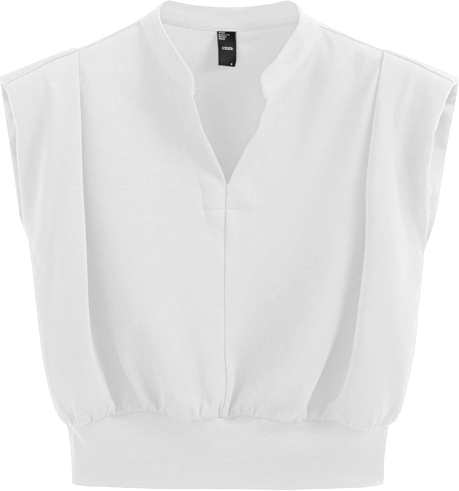 CIDER V-neck Solid Pleated Crop Top | Amazon (US)