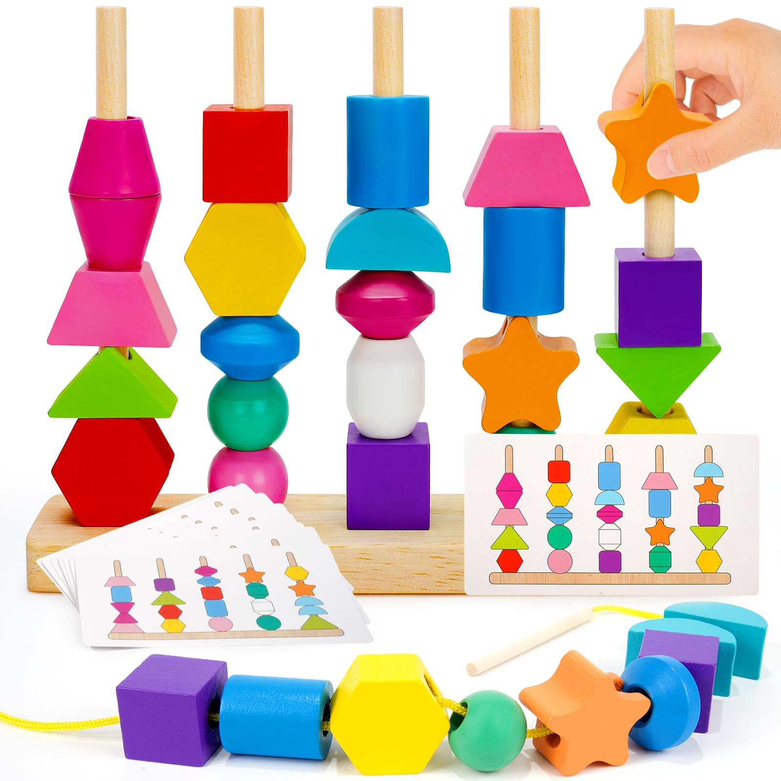 Montessori Toys for 2 3 4 Year Old Kid Boy Girl Toddler, Montessori Wooden Beads Sequencing Toy S... | Amazon (US)
