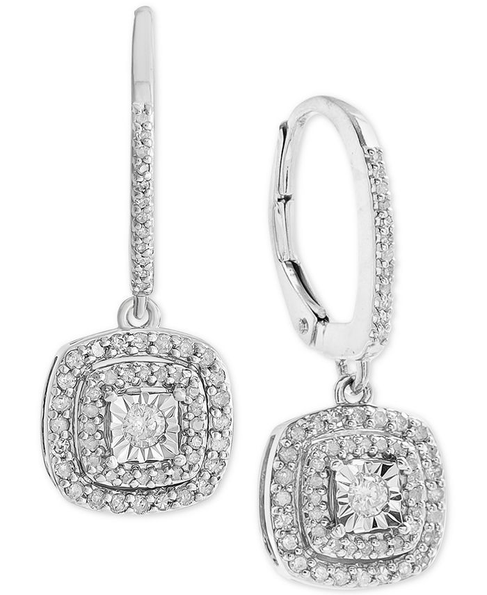 Macy's Diamond Halo Drop Earrings (1/2 ct. t.w.) in Sterling Silver, 14k Rose Gold Sterling Silve... | Macys (US)