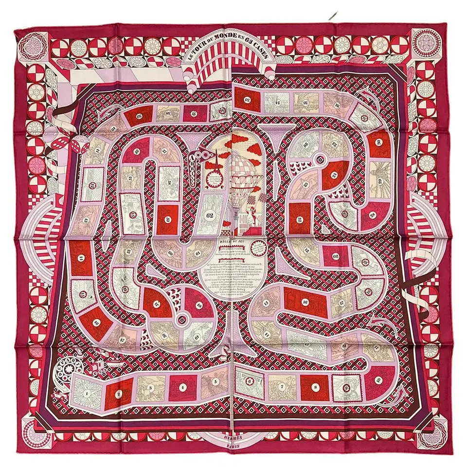 NWT Hermes Le Tour du Monde en 63 Cases Scarf 90 Fuchsia Mauve Blanc | 1stDibs
