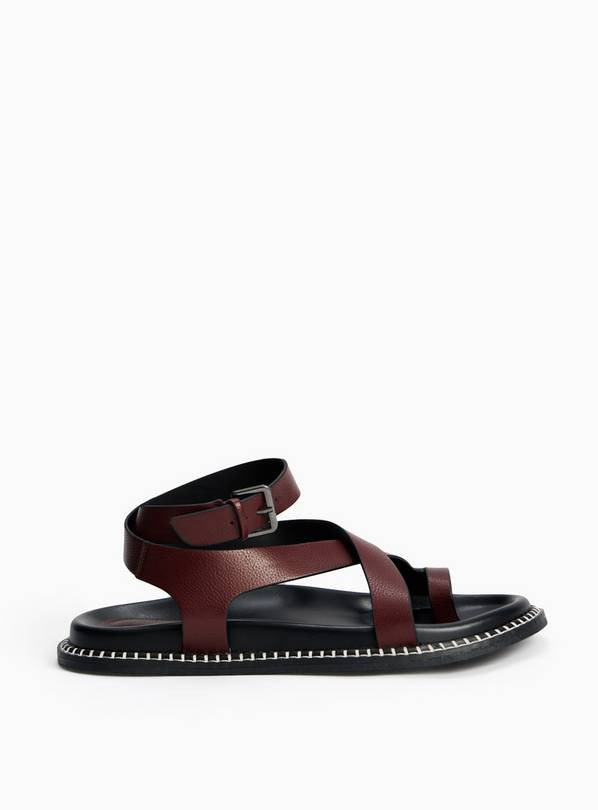 Burgundy Stitch Edge Detail Footbed Sandals 4 | Tu Clothing