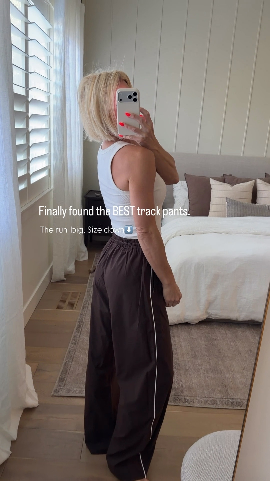 Found us the perfect track pants. They fit big so size down. Returning the medium for a small.
