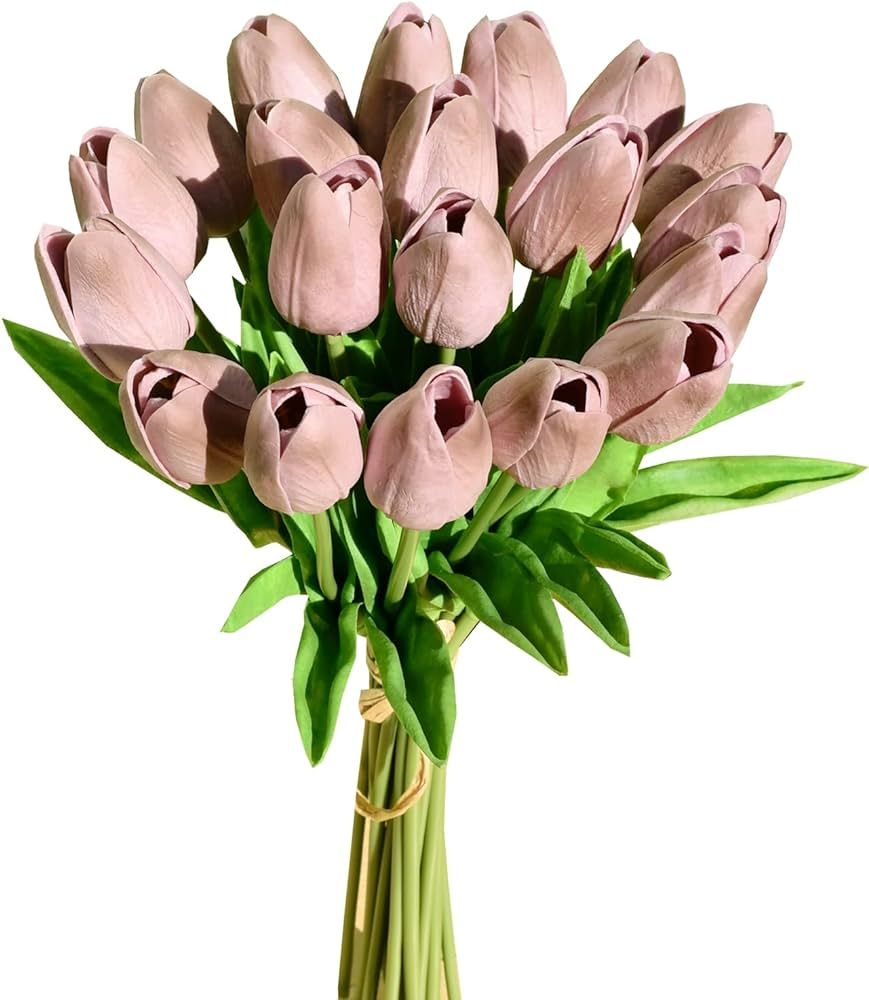 Mandy's 20pcs Brown Flowers Artificial Tulip Silk Flowers 13.5" in Bulk Home Kitchen Wedding Deco... | Amazon (US)