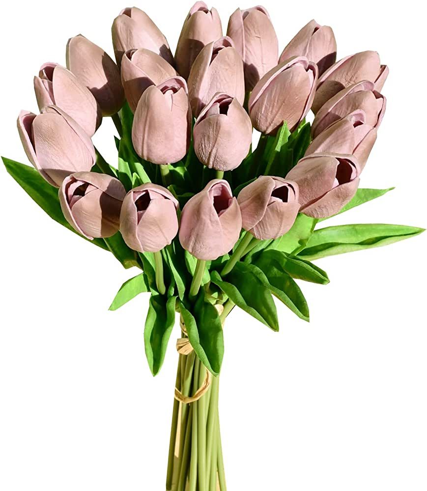 Mandy's 20pcs Brown Flowers Artificial Tulip Silk Flowers 13.5" in Bulk Home Kitchen Wedding Deco... | Amazon (US)
