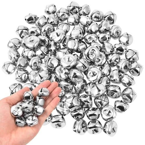 KISEER 100 Pcs Jingle Bells Bulk, 1 Inch Craft Bells for DIY Christmas Home Decoration (Silver) | Amazon (US)