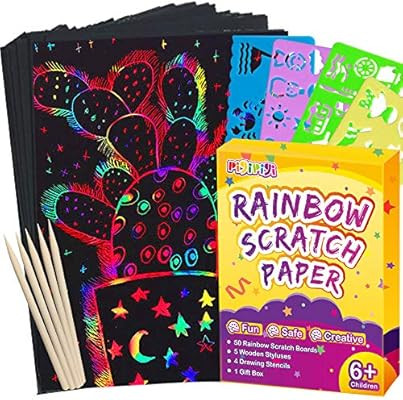 Pigipigi Scratch Paper Art for Kids - 59 Pcs Magic Rainbow Scratch Paper Off Set Scratch Crafts A... | Amazon (US)