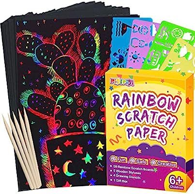 Pigipigi Scratch Paper Art for Kids - 59 Pcs Magic Rainbow Scratch Paper Off Set Scratch Crafts A... | Amazon (US)