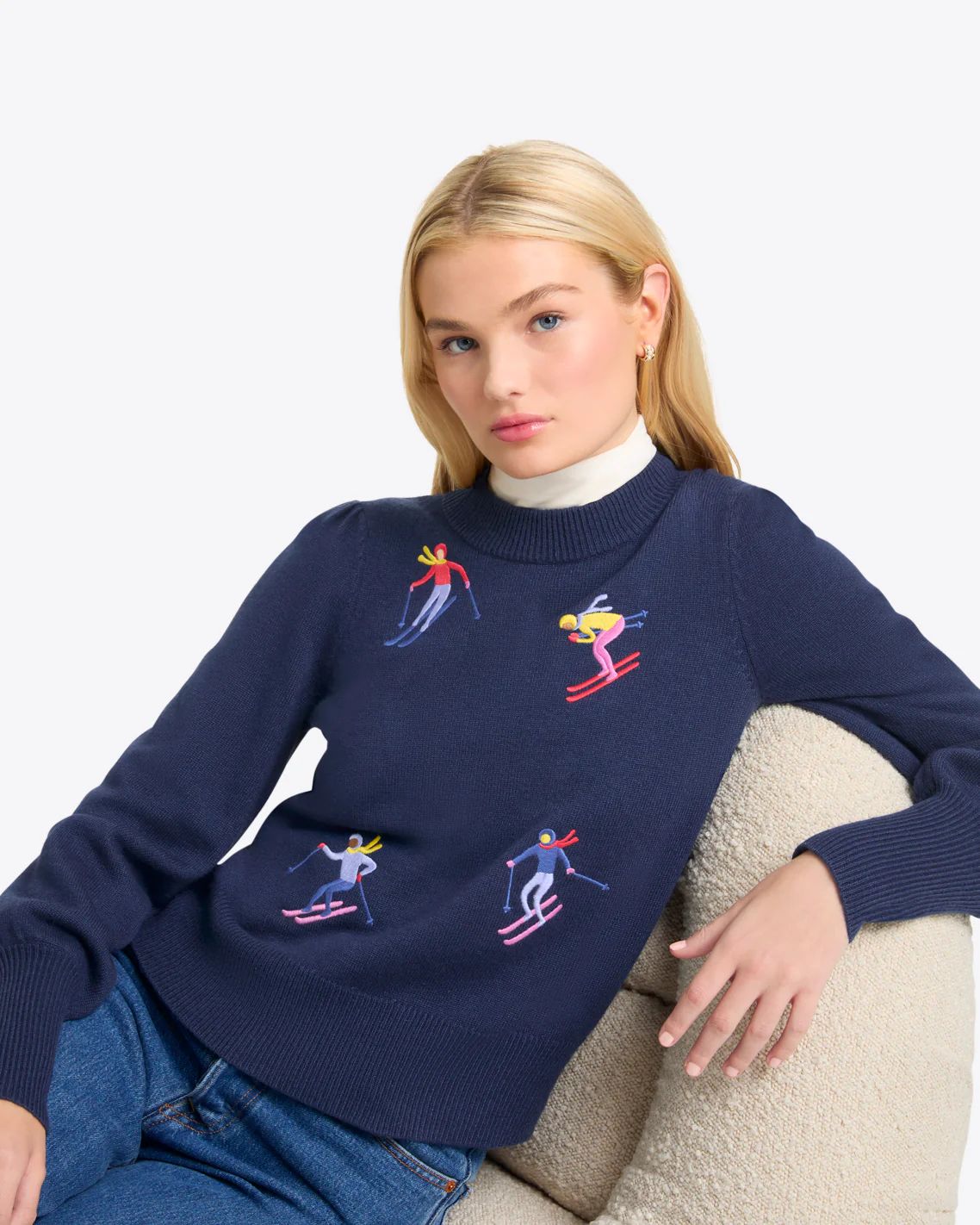 Crewneck Sweater in Embroidered Skier | Draper James (US)