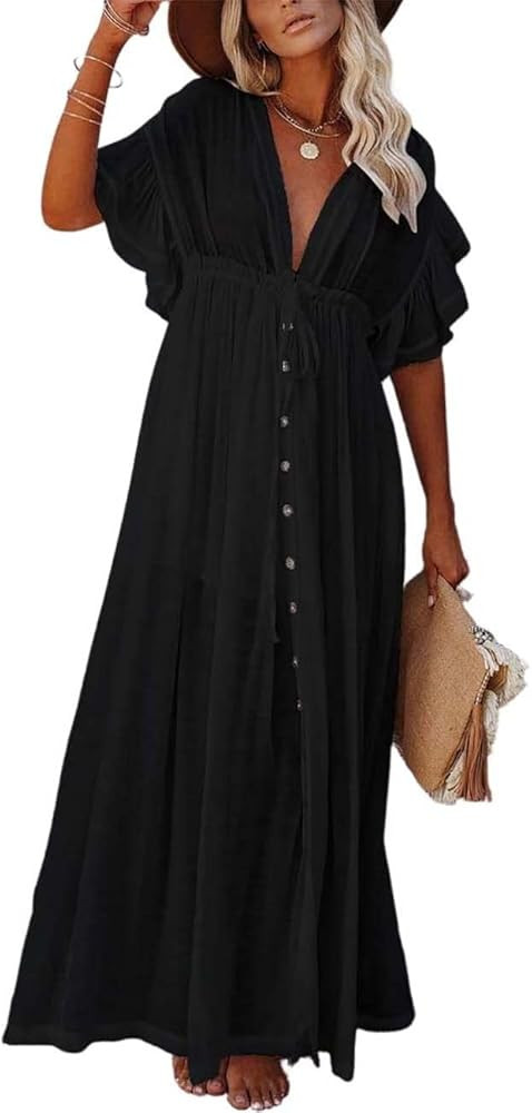 Bsubseach Long Kimono Dresses for Women Button Down Cover Ups for Swimwear | Amazon (US)