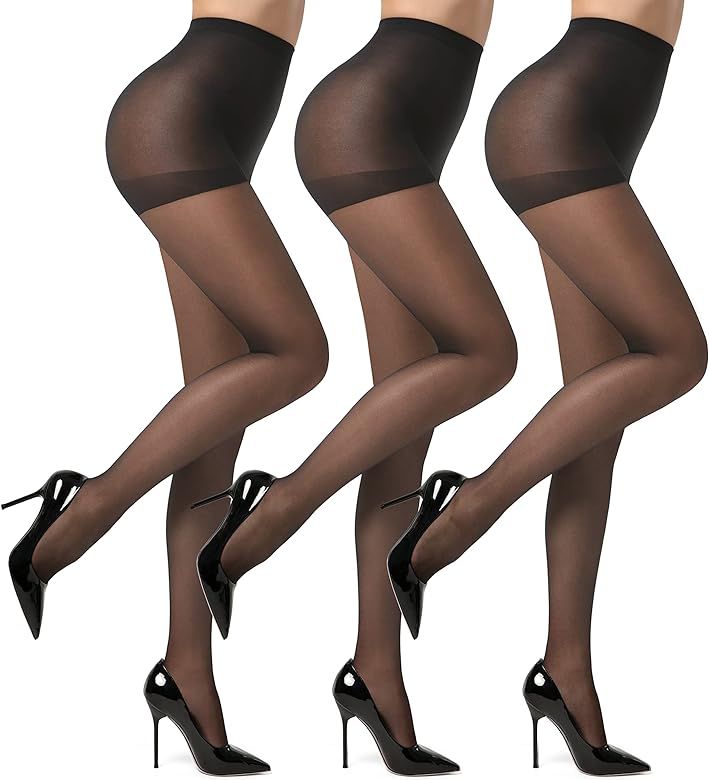 EVERSWE 3 Pairs 20D Women's Sheer Tights with Reinforced Toes | Amazon (US)