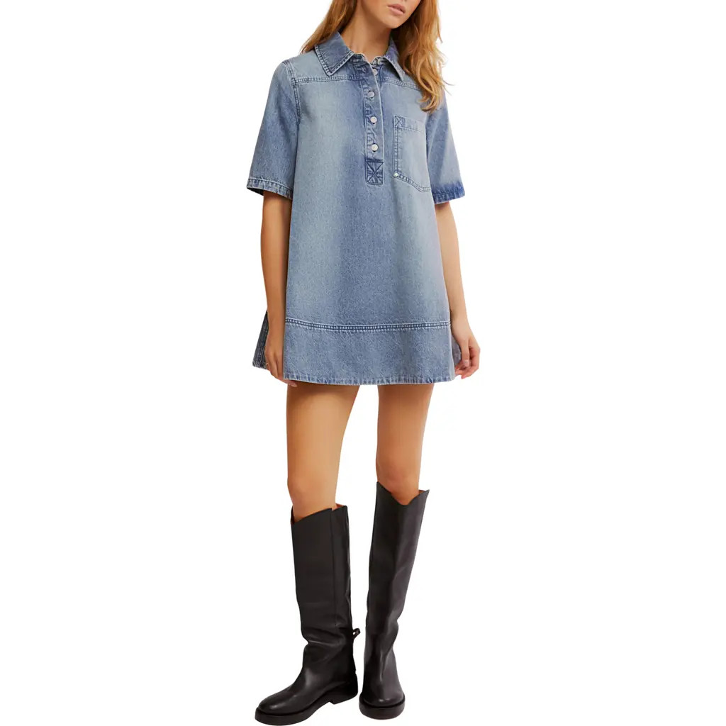 Free People Remino Denim Minidress in Ocean Blue at Nordstrom Rack, Size Large | Nordstrom Rack