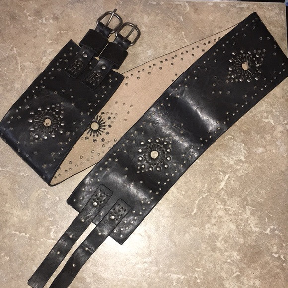 Steve Madden Vintage Sexy Wide Black Leather Stud Waist Hip Belt Size Medium | Poshmark