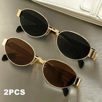 2pcs/ Oval Shape Metal Sunglasses Classic Men's Vintage Sun Glasses Women Outdoor Leisure Eyewear UV400 Ladies Shades | AliExpress (US)