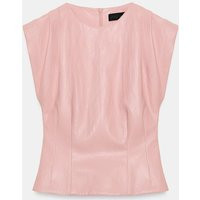 Zara - Faux Leather Shoulder Pleat Top - Pink - M - Woman | Zara US