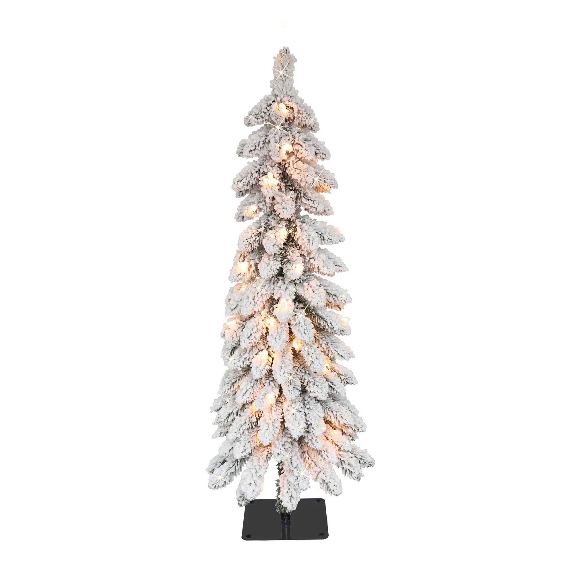 4' Pre-lit Flocked Alpine Artificial Pencil Christmas Tree – Clear Lights | Walmart (US)