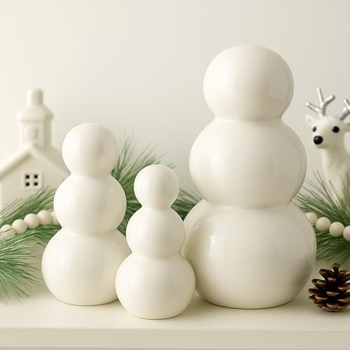 3 Pcs Christmas White Ceramic Snowman Decoration Modern Snowman Table Top Decorations for Home Of... | Amazon (US)