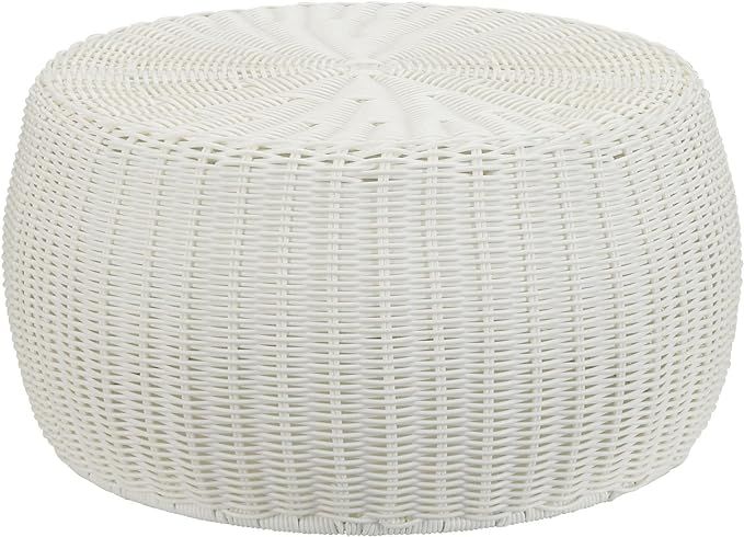 Household Essentials Resin Wicker Storage Stool, White Side Table | Amazon (US)