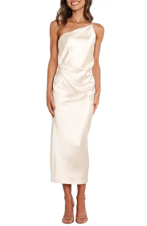 Petal & Pup Luella One-Shoulder Satin Slipdress in Pearl White at Nordstrom, Size 4 | Nordstrom