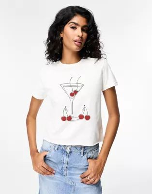ASOS DESIGN baby tee with cherries and martini drink graphic in white | ASOS | ASOS (Global)