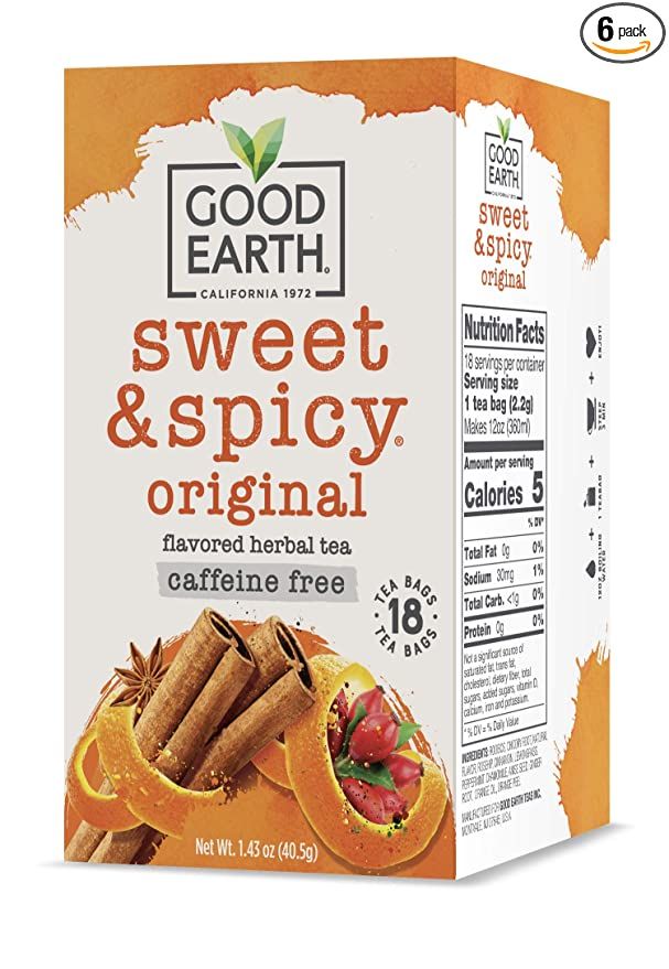 Good Earth Herbal Tea, Sweet & Spicy, Caffeine Free, Packaging May Vary, 18 Count, Pack of 6 | Amazon (US)