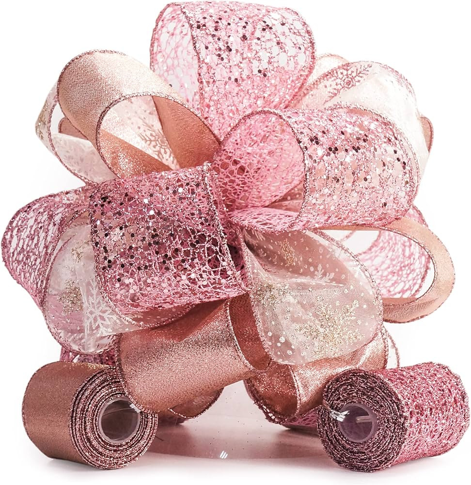 CT CRAFT LLC Rose Gold Snowflake Christmas Tree Topper Bow 11" with 4 Ribbon Streamers x 3 Yards ... | Amazon (US)