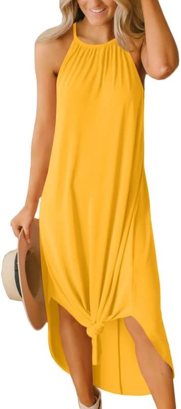For G and PL Women's Summer Casual Sleeveless Side Slit Halter Long Maxi Beach Dress | Amazon (US)