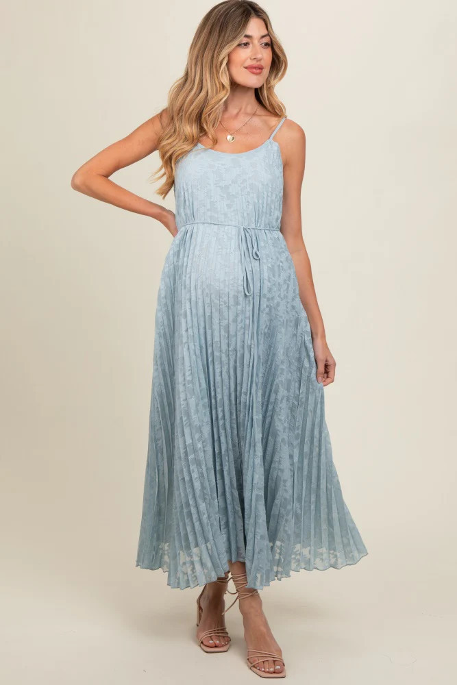 Light Blue Floral Pleated Maternity Maxi Dress | PinkBlush Maternity