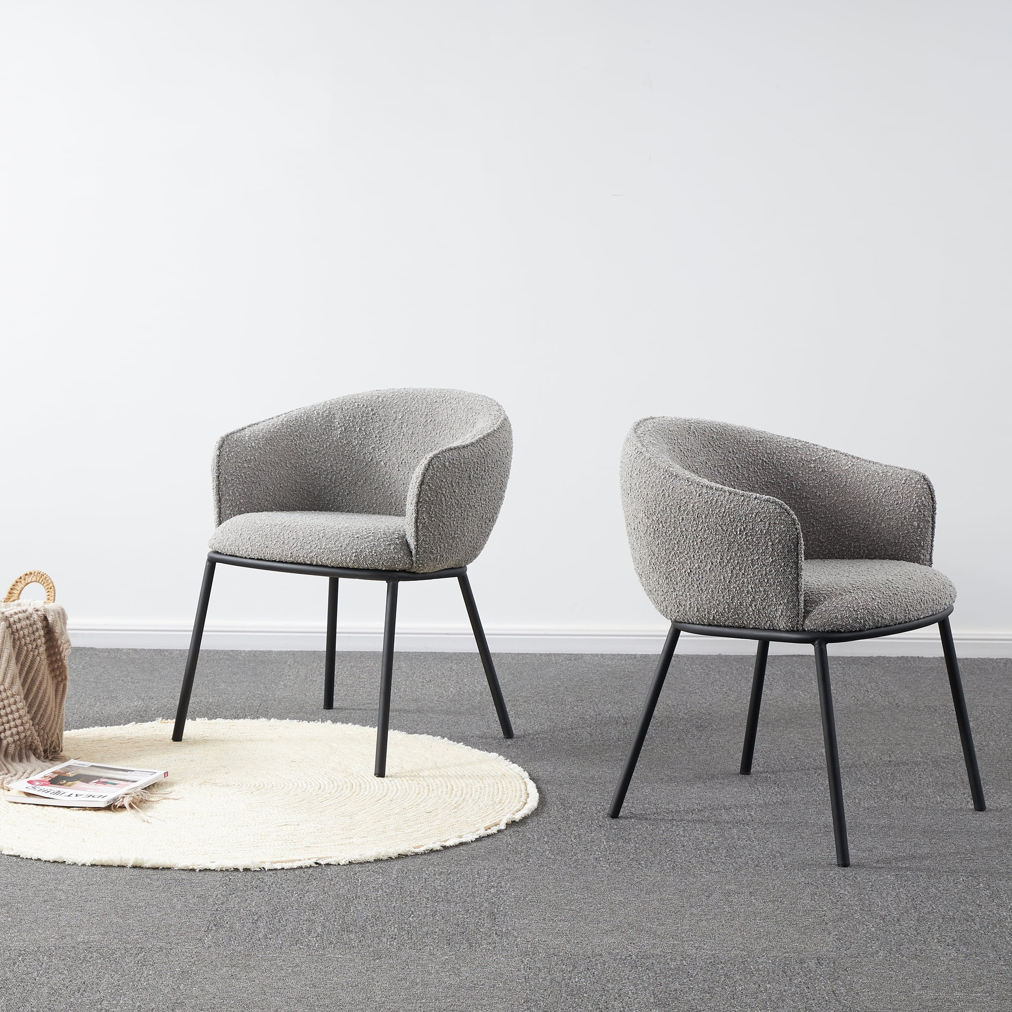 Grey Boucle Upholstered Duke Dining/ Lounge Chair with Black Metal Frame, Room, Living room, Armc... | Walmart (US)