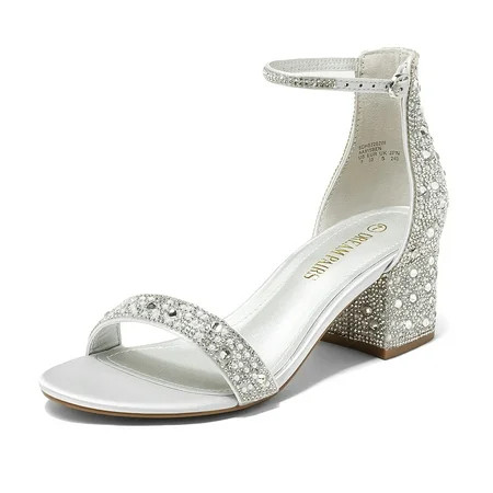 Dream Pairs Women s Low-Chunk Low Heel Pump Sandals SDHS2202W SILVER/RHINESTONE Size 8 | Walmart (US)