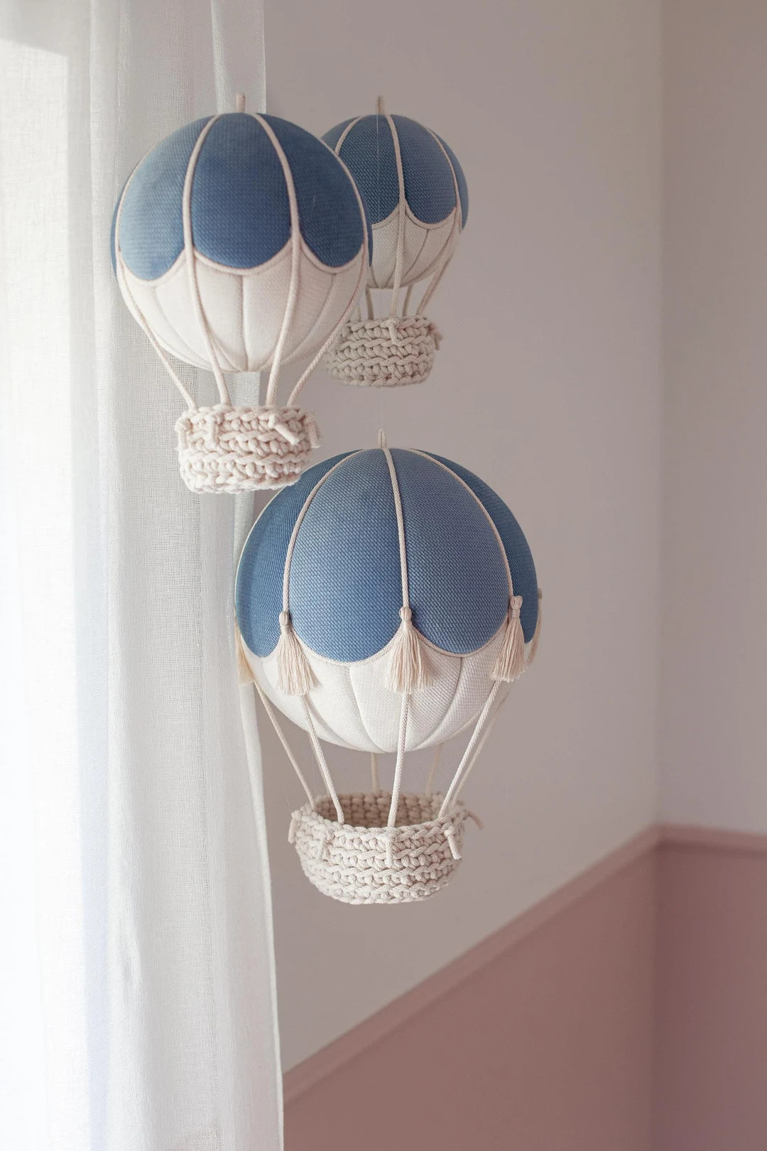 Set of Hot Air Balloons, Natural Decorative Balloons, Baby Room Decor, Nursery Decoration, Kids R... | Etsy (US)