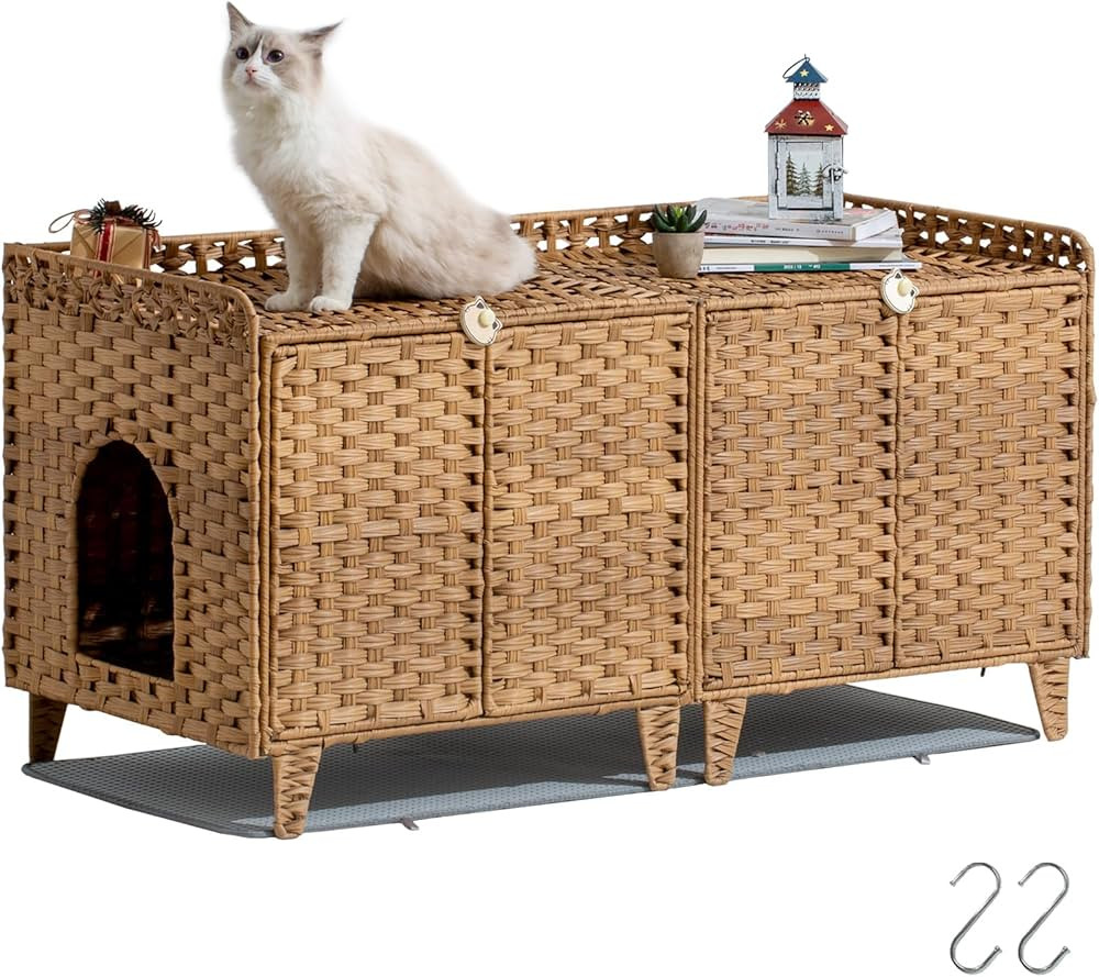 Cat Litter Box Enclosure for 2 Cats, Double Cat Litter Box Enclosure with Cat Litter Mat, Large H... | Amazon (US)