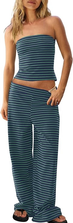 Panadila Womens Striped Two Piece Sets Summer Lounge Outfits Sailor Tube Top and Pants Matching S... | Amazon (US)