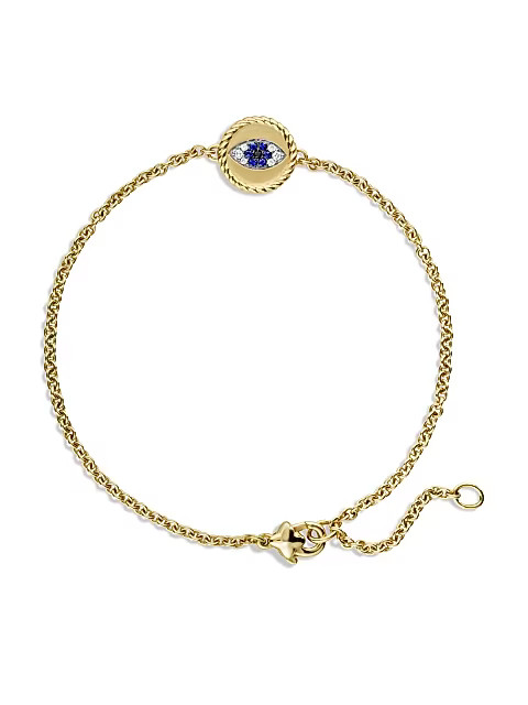 Cable Collectibles Evil Eye Charm with Blue Sapphire, Diamonds & Black Diamonds in 18K Yellow Gol... | Saks Fifth Avenue